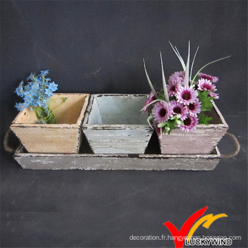 Pot de fleurs en bois antique coloré avec plateau pour jardin